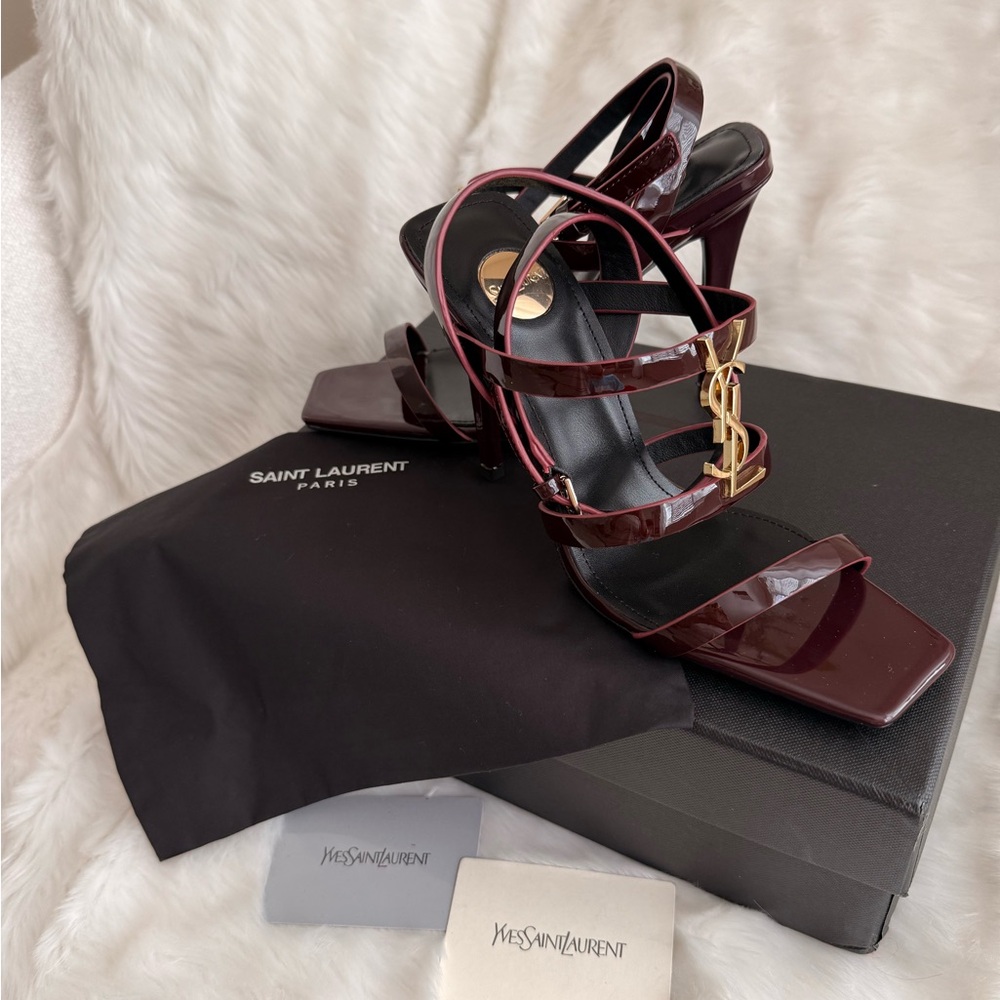 Saint Laurent Burgundy Strappy Heels